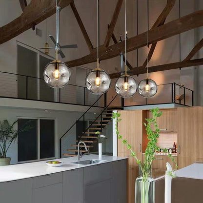 Skorter | Glass Spherical Pendant Light Fixture - Modern Hanging Lamp for Kitchen, Dining Room & Living Spaces