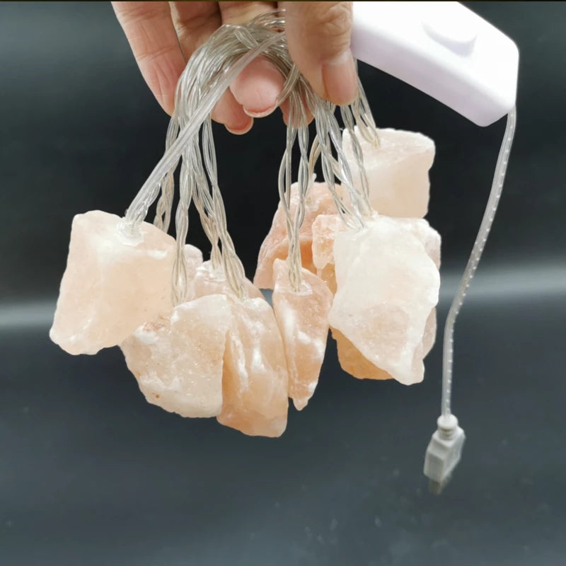 Skorter | SolaraGleam Himalayan Salt String Lights | Warm Amber Light | Portable Natural Crystal Decoration for Home