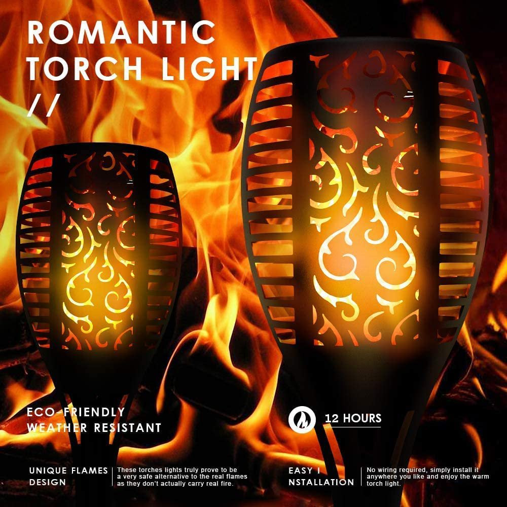 Skørter | 4 Pack Solar Torch Lights with Flickering Flame Outdoor, Waterproof Dancing Flickering Torch Lights, LED Outdoor Landscape Decorative Lights for Garden Terrace Pathway, Automatic On/Off Dusk to Dawn