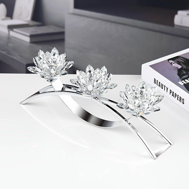 Skorter | 3-Armed Crystal Lotus Candle Holder - Elegant Table Decoration