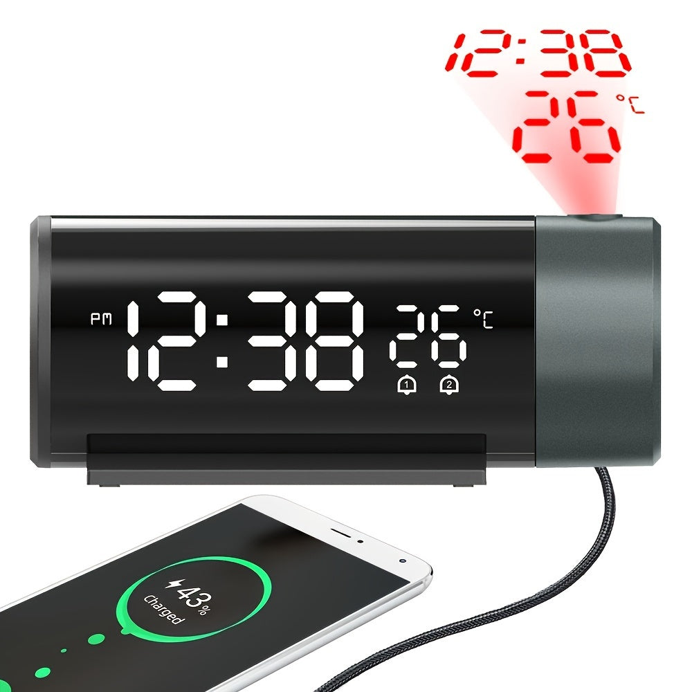 Skorter | ProjectElite - Modern Black Projector Alarm Clock with Dual Time and Temperature Display