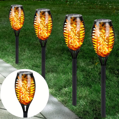 Skorter | SolarFlame - 6-Pack Solar Torch Lights with Flaming Laser Effect, Portable Grass Lights