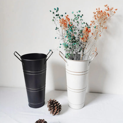 Skorter | Retro Iron Flower Bucket with Handles – Decorative Metal Flower Pot for Home