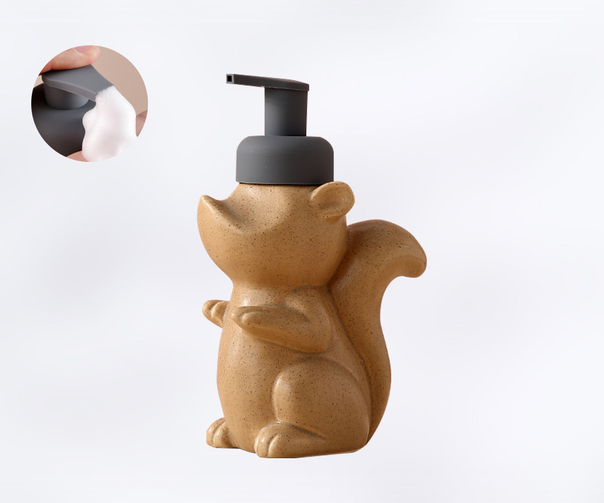 Skorter | Ceramic Soap Dispenser, Squirrel Foam Pump Bathroom Bottle, Animal Design, Refillable Reusable Lotion Pump for Bathroom Kitchen, 510ml/17.2oz