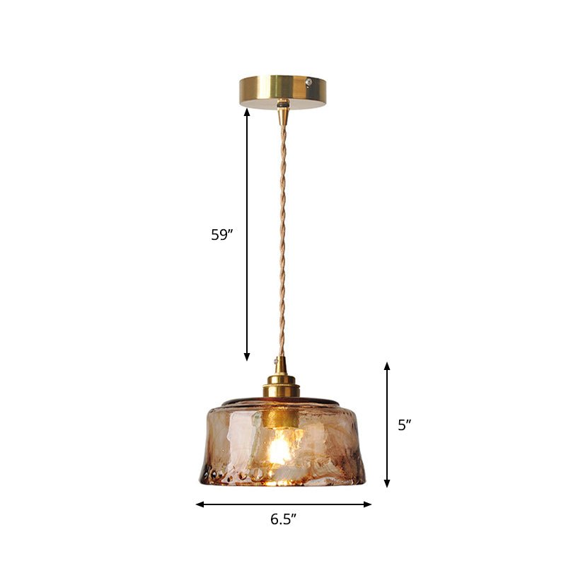 1 - Light Suspended Lighting Fixture Rustic Dining Room Pendant Lamp with Round Amber Alabaster Glass Shade in Brass - SKØRTER