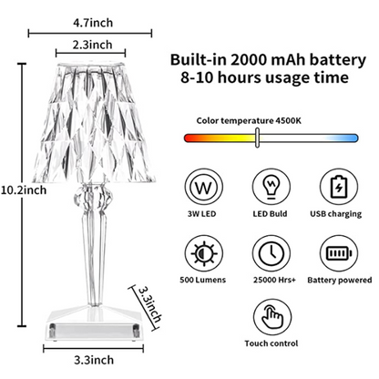 Skorter | CrystalGlow Touch lamp – Elegant Table Lamp with Touch Sensor and USB