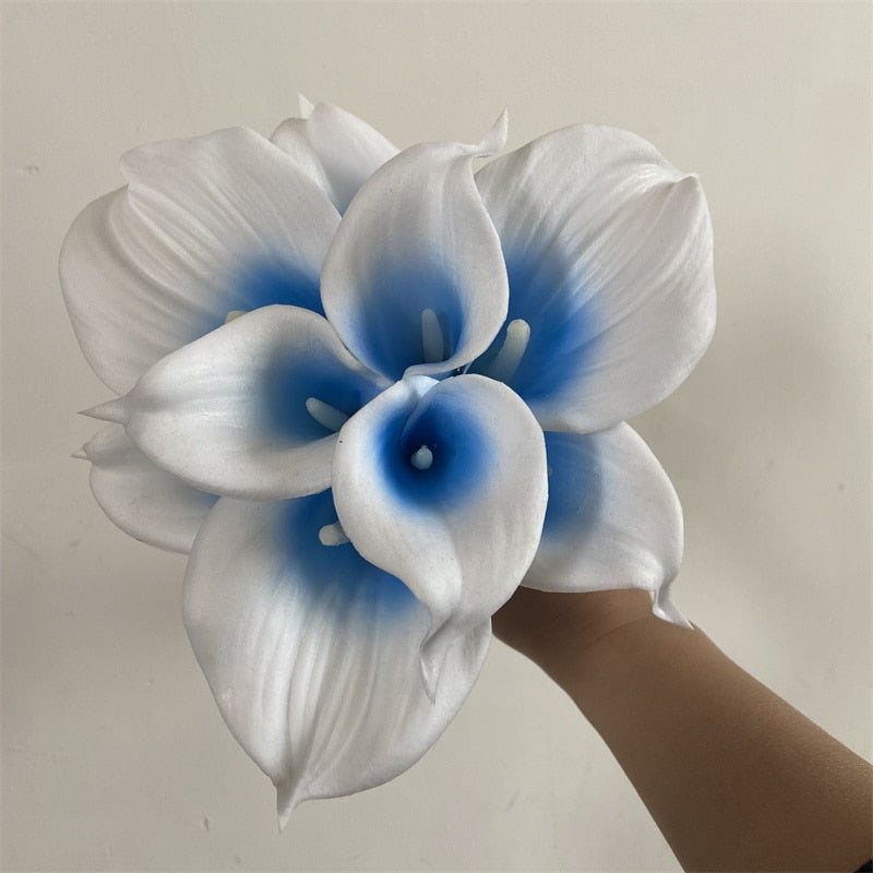 Skorter | 10 marine blue Calla lily PU Real Touch flowers wedding decoration bouquets table decoration artificial flowers home decor