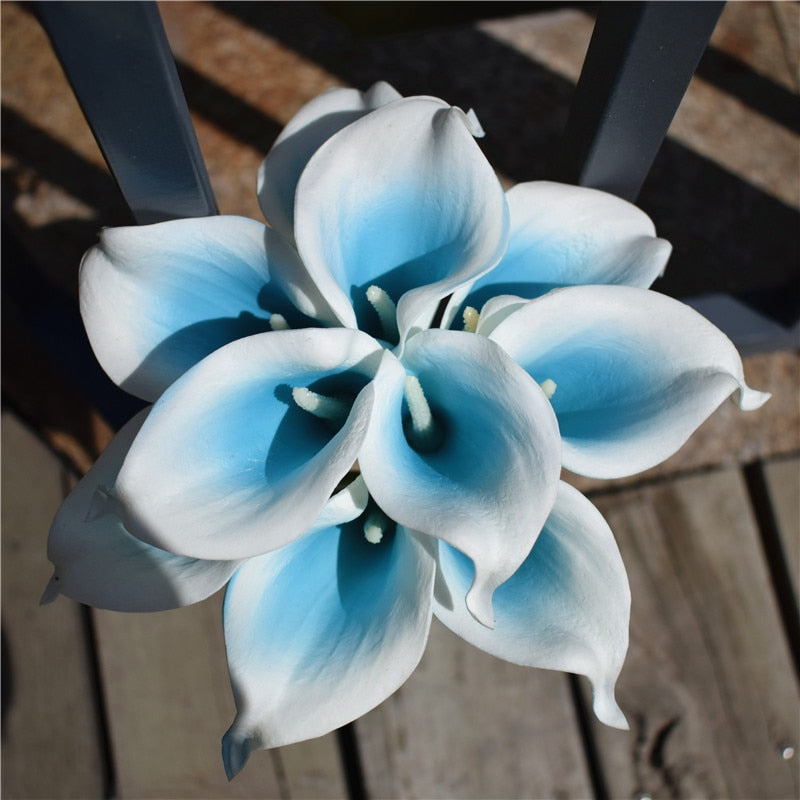 Skorter | 10 marine blue Calla lily PU Real Touch flowers wedding decoration bouquets table decoration artificial flowers home decor