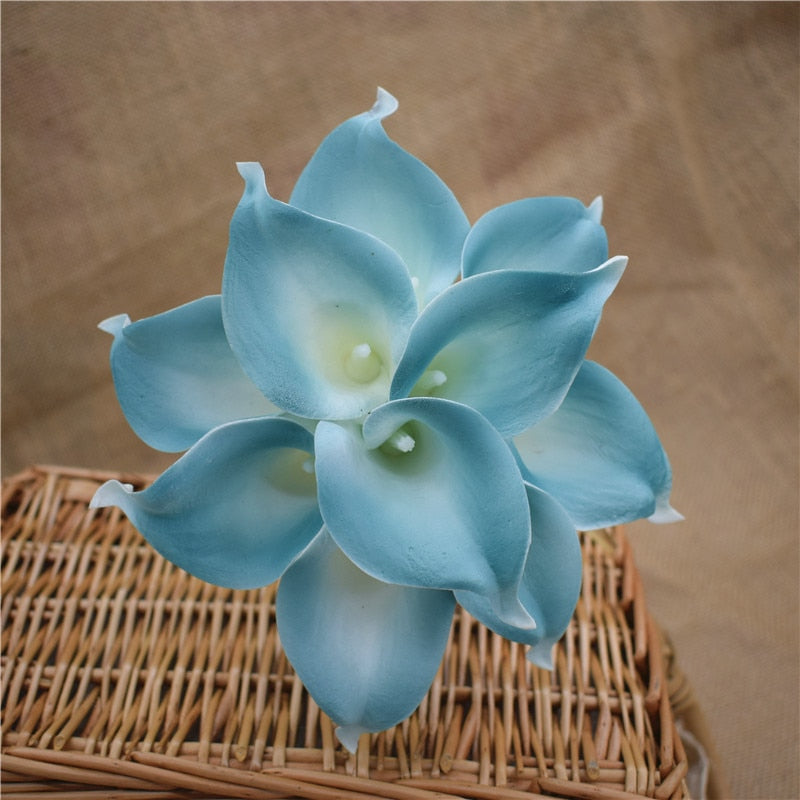 Skorter | 10 marine blue Calla lily PU Real Touch flowers wedding decoration bouquets table decoration artificial flowers home decor