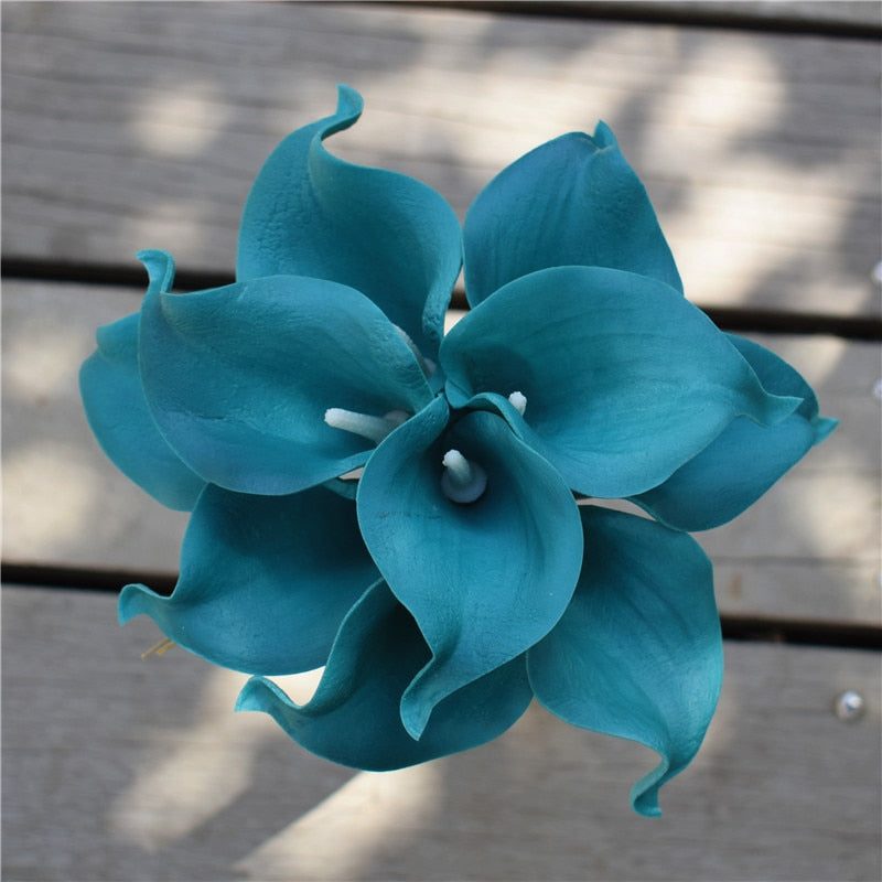 Skorter | 10 marine blue Calla lily PU Real Touch flowers wedding decoration bouquets table decoration artificial flowers home decor