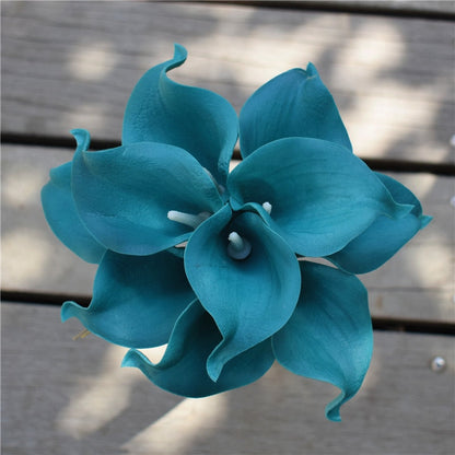 Skorter | 10 marine blue Calla lily PU Real Touch flowers wedding decoration bouquets table decoration artificial flowers home decor