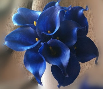Skorter | 10 marine blue Calla lily PU Real Touch flowers wedding decoration bouquets table decoration artificial flowers home decor
