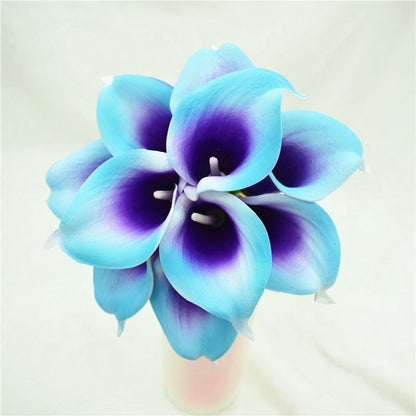 Skorter | 10 marine blue Calla lily PU Real Touch flowers wedding decoration bouquets table decoration artificial flowers home decor