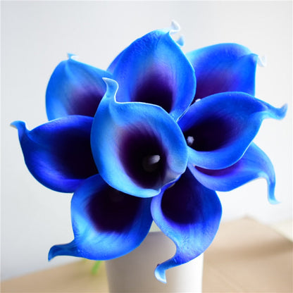 Skorter | 10 marine blue Calla lily PU Real Touch flowers wedding decoration bouquets table decoration artificial flowers home decor