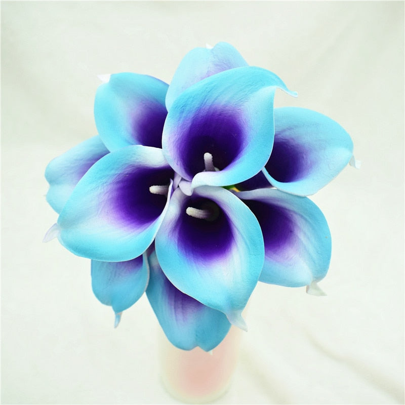 Skorter | 10 marine blue Calla lily PU Real Touch flowers wedding decoration bouquets table decoration artificial flowers home decor