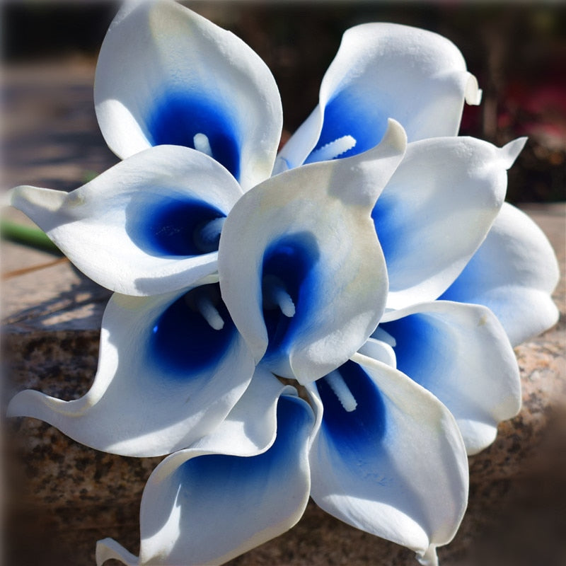 Skorter | 10 marine blue Calla lily PU Real Touch flowers wedding decoration bouquets table decoration artificial flowers home decor