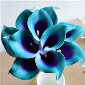 Skorter | 10 marine blue Calla lily PU Real Touch flowers wedding decoration bouquets table decoration artificial flowers home decor