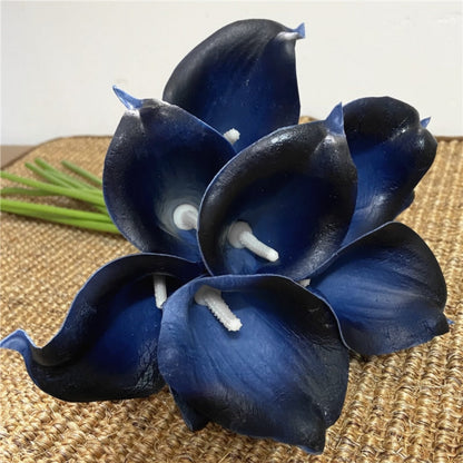 Skorter | 10 marine blue Calla lily PU Real Touch flowers wedding decoration bouquets table decoration artificial flowers home decor