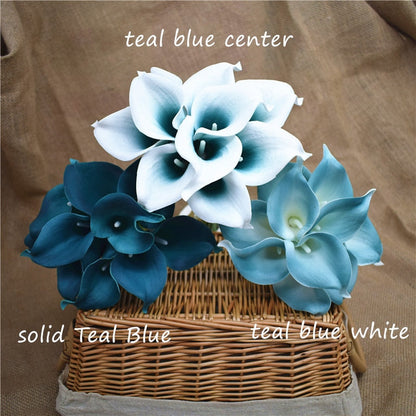 Skorter | 10 marine blue Calla lily PU Real Touch flowers wedding decoration bouquets table decoration artificial flowers home decor