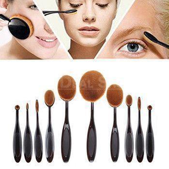 Skorter | 10 Pcs Professional Oval Makeup Brush Set - Designed for Your Curved Face