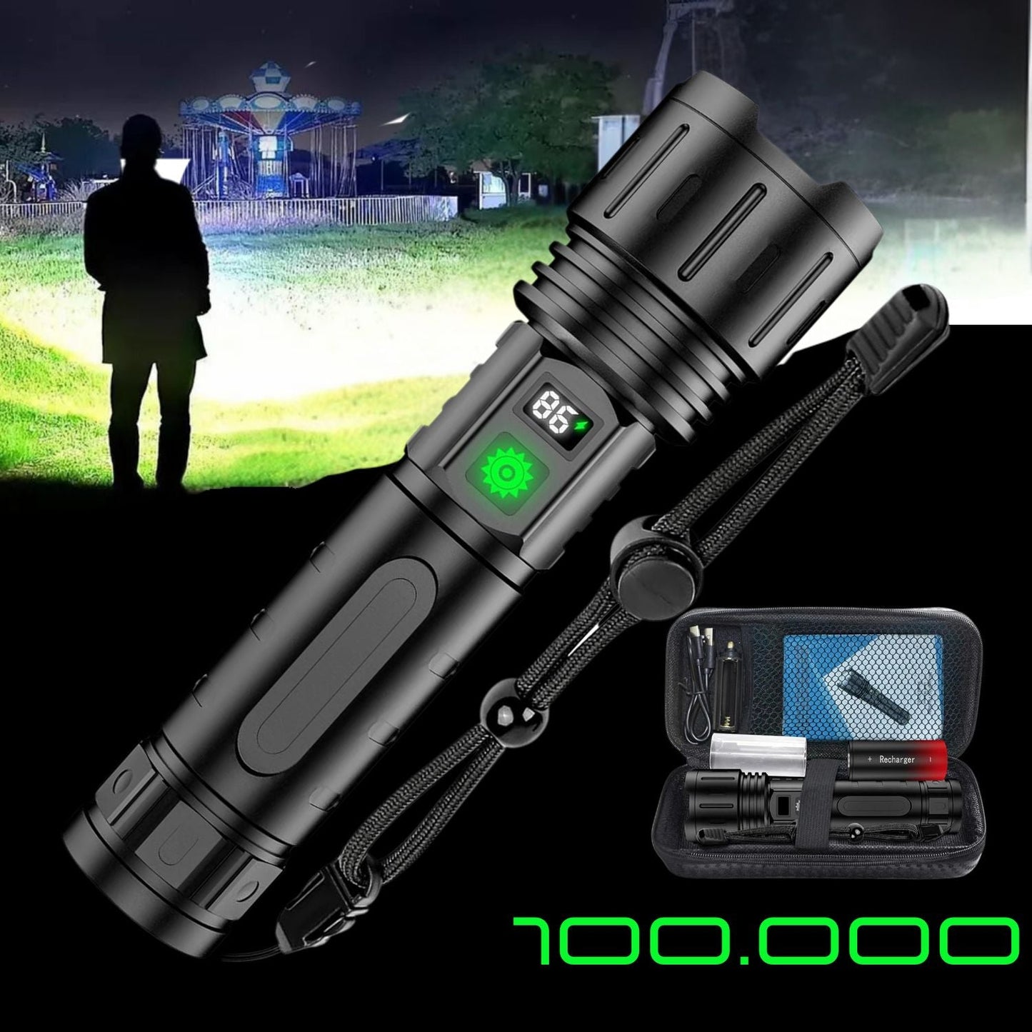 Skorter | 100000 Lumen Tactical Flashlight | World's Brightest High-Powered Torch