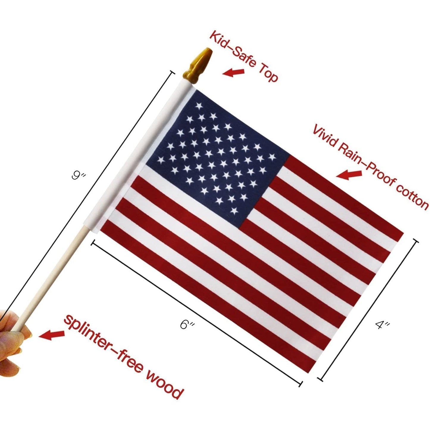 Skorter | 100-Pack: USA 4x6 in wooden stick flag