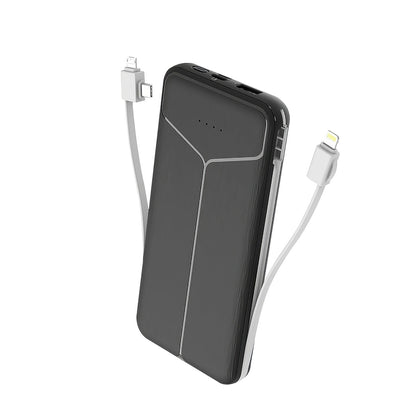 Skorter | 10000mAh Power Bank Portable Charger with US Plug 2 Built-in Cables External Battery Pack