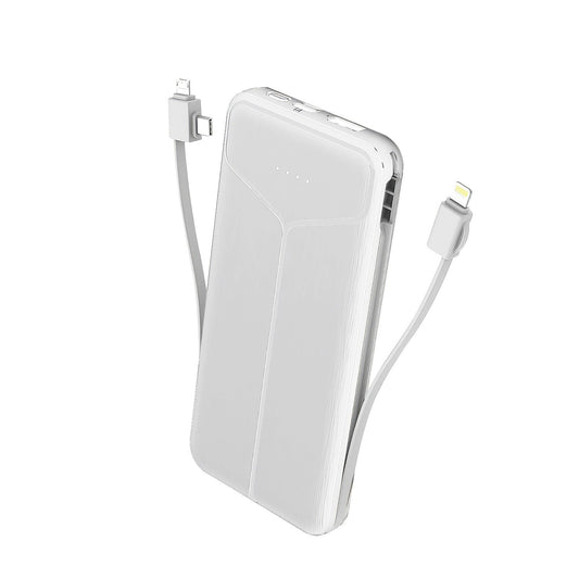 Skorter | 10000mAh Power Bank Portable Charger with US Plug 2 Built-in Cables External Battery Pack