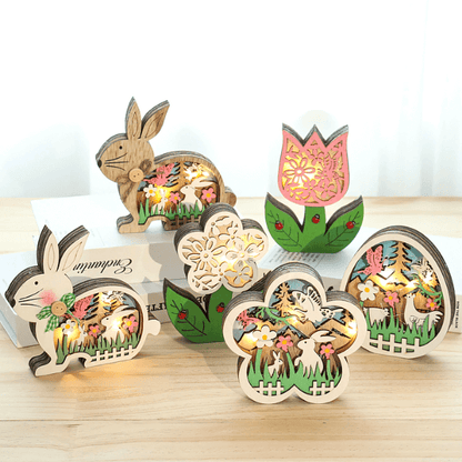 skorter | Easter Wooden Ornaments With LED Light Bunny Table Easter Decorations