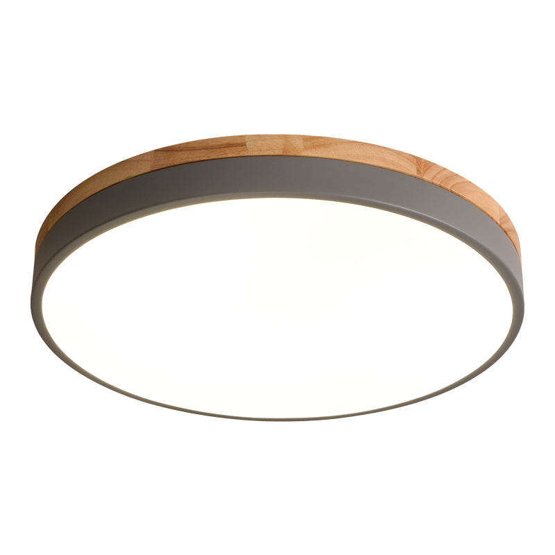 Skorter | Wooden Round Shape Flush Ceiling Light | LED. Solid Wood & Iron for Living Room. Dining Room & Hallway