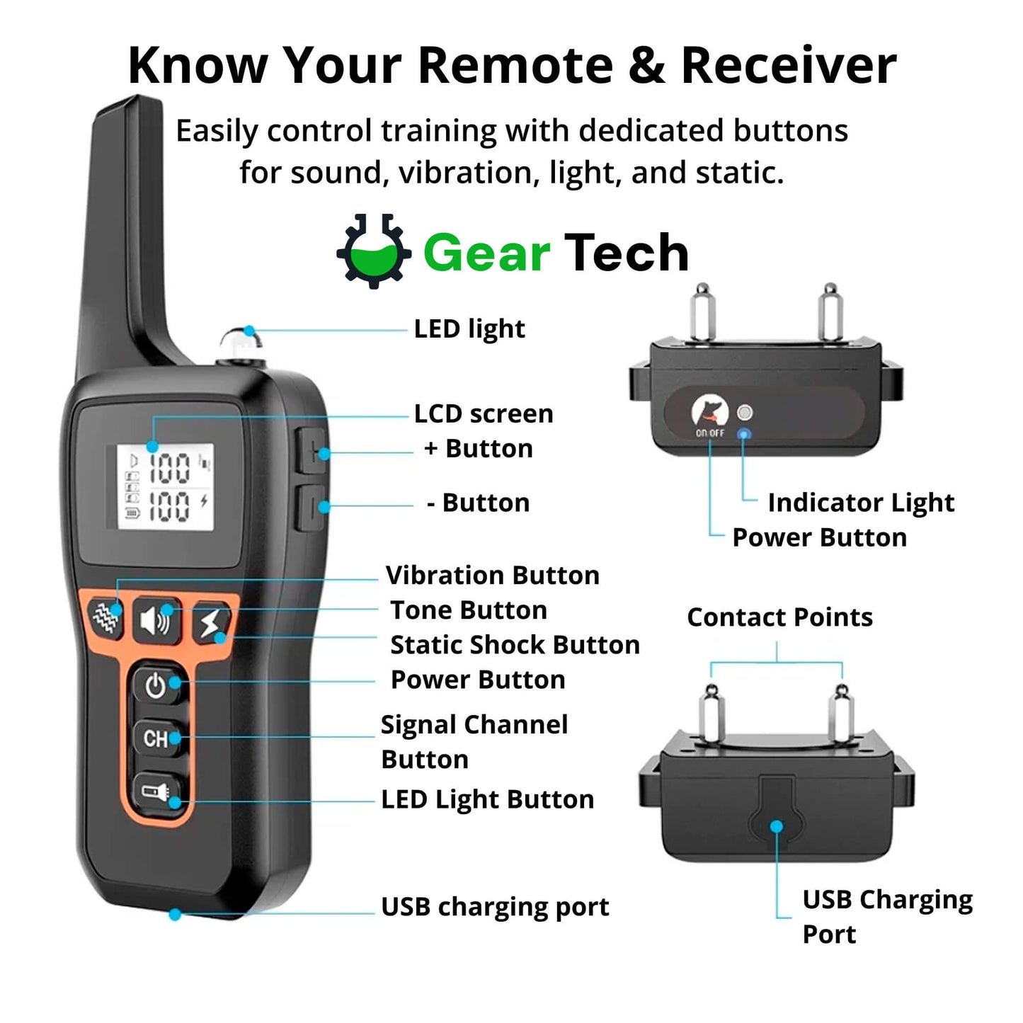Skorter | 1000m Waterproof Dog Training Collar | Rechargeable, Remote Control & Adjustable for Small, Medium, and Large Dogs