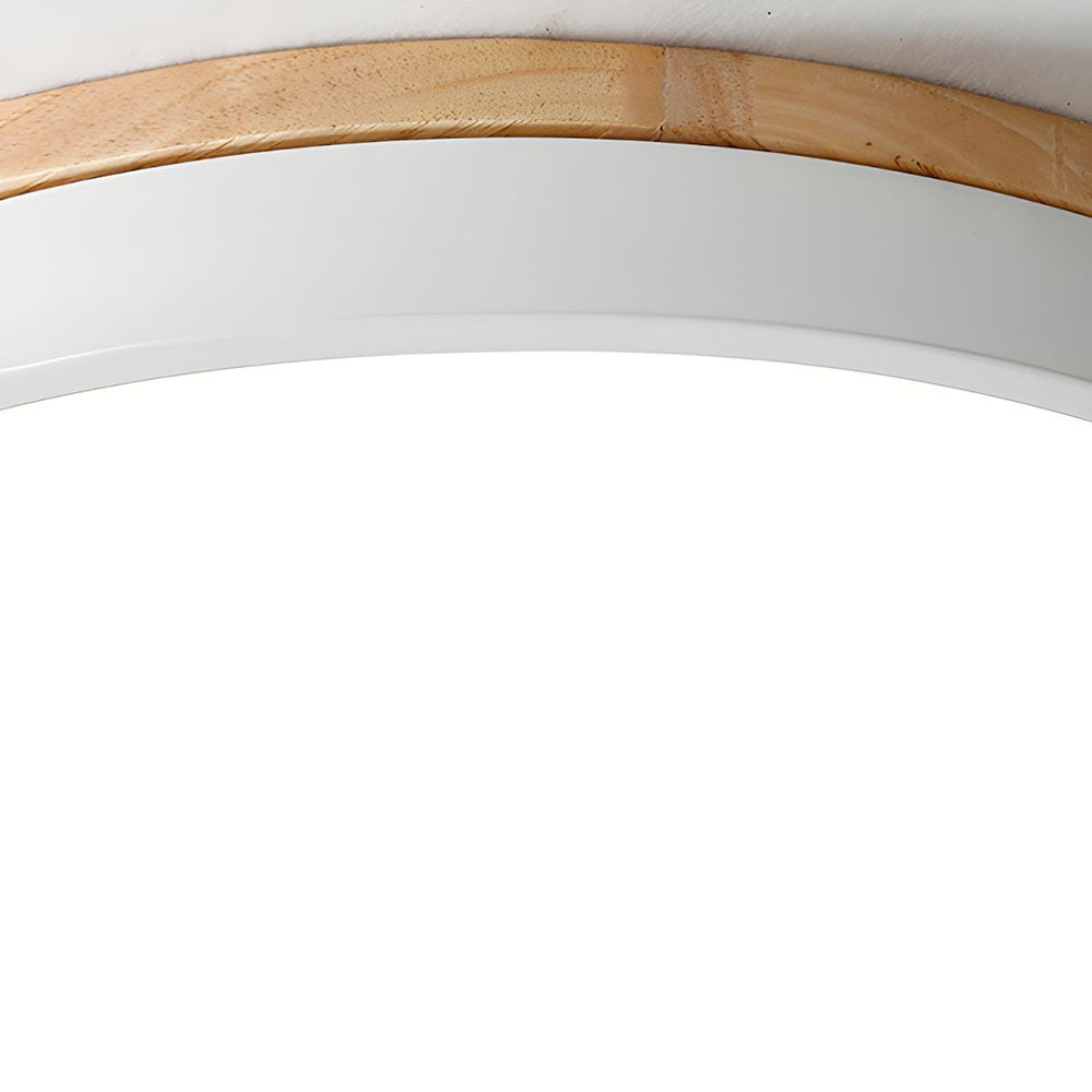Skorter | Wooden Round Shape Flush Ceiling Light | LED. Solid Wood & Iron for Living Room. Dining Room & Hallway