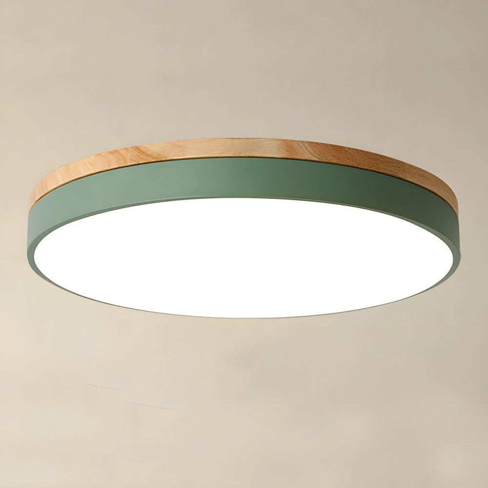 Skorter | Wooden Round Shape Flush Ceiling Light | LED. Solid Wood & Iron for Living Room. Dining Room & Hallway