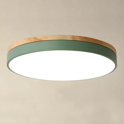Skorter | Wooden Round Shape Flush Ceiling Light | LED. Solid Wood & Iron for Living Room. Dining Room & Hallway
