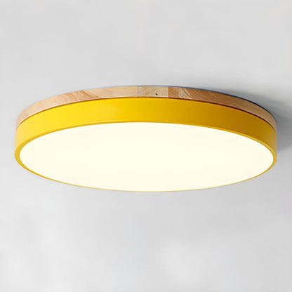 Skorter | Wooden Round Shape Flush Ceiling Light | LED. Solid Wood & Iron for Living Room. Dining Room & Hallway