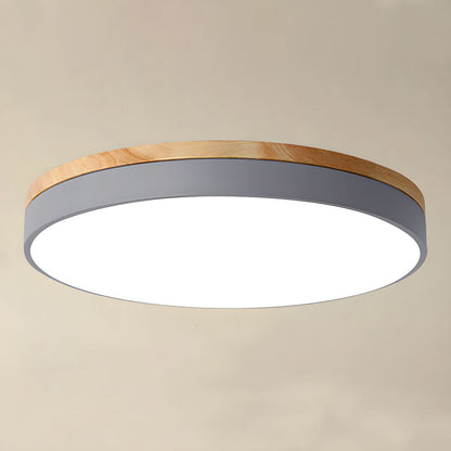 Skorter | Wooden Round Shape Flush Ceiling Light | LED. Solid Wood & Iron for Living Room. Dining Room & Hallway