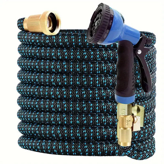 Skorter | 100ft Lightweight & No-Kink Flexible Garden Hose - 8 Function Nozzle, 3/4 Inch Solid Brass Fittings