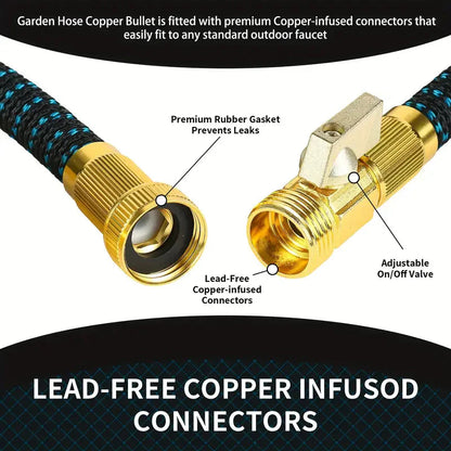 Skorter | 100ft Lightweight & No-Kink Flexible Garden Hose - 8 Function Nozzle, 3/4 Inch Solid Brass Fittings