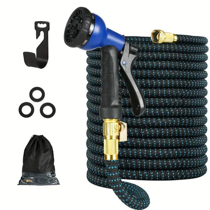 Skorter | 100ft Lightweight & No-Kink Flexible Garden Hose - 8 Function Nozzle, 3/4 Inch Solid Brass Fittings