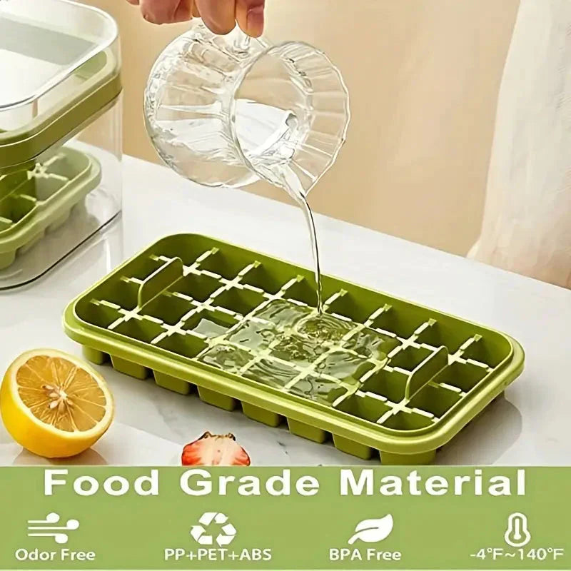 Skorter | 101oz. Ice Cube Tray Set - 64 Piece Silicone Ice Cube Tray with Lid & Container