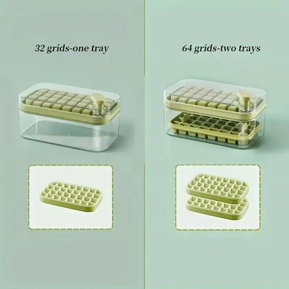Skorter | 101oz. Ice Cube Tray Set - 64 Piece Silicone Ice Cube Tray with Lid & Container