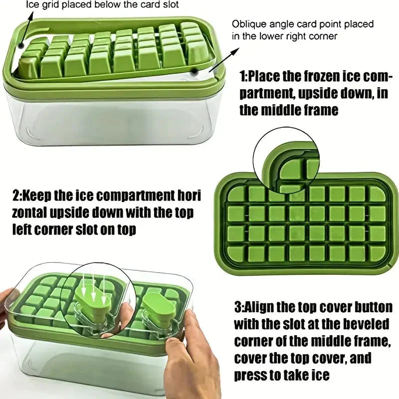 Skorter | 101oz. Ice Cube Tray Set - 64 Piece Silicone Ice Cube Tray with Lid & Container