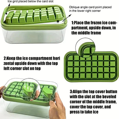 Skorter | 101oz. Ice Cube Tray Set - 64 Piece Silicone Ice Cube Tray with Lid & Container