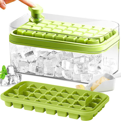 Skorter | 101oz. Ice Cube Tray Set - 64 Piece Silicone Ice Cube Tray with Lid & Container