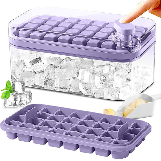 Skorter | 101oz. Ice Cube Tray Set - 64 Piece Silicone Ice Cube Tray with Lid & Container