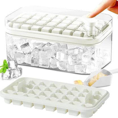 Skorter | 101oz. Ice Cube Tray Set - 64 Piece Silicone Ice Cube Tray with Lid & Container