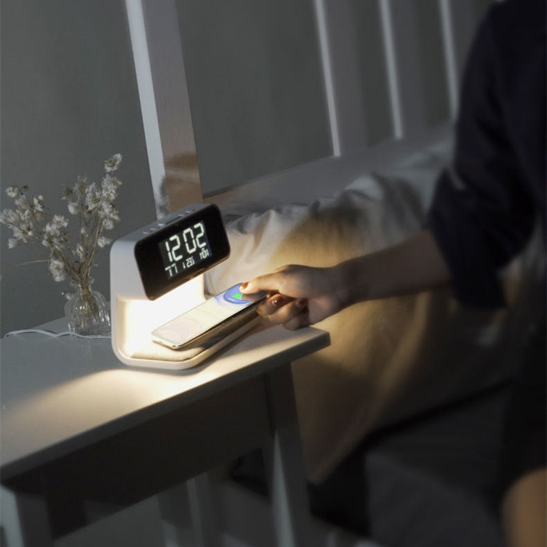 Skorter | 3-in-1 Bedside Lamp with Wireless Charger – LCD Alarm Clock & Touch Dimmable LED Table Lamp