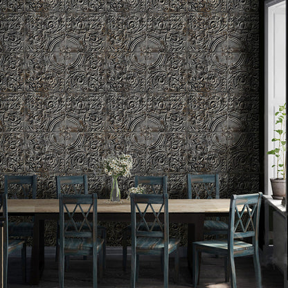 Skorter | 3D -print Metallic wallpaper for industrial restaurants, 33 'by 20.5 "