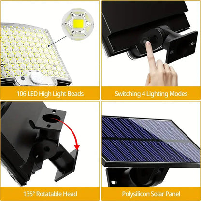 Skorter | 106LED Super Bright Motion Sensor Solar Powered LED Garden Wall Light