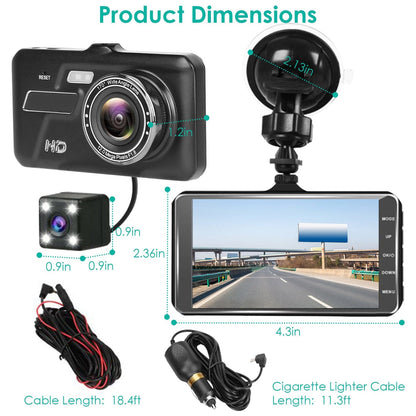 Skorter | 1080P 4-inch touchscreen dual dash cam